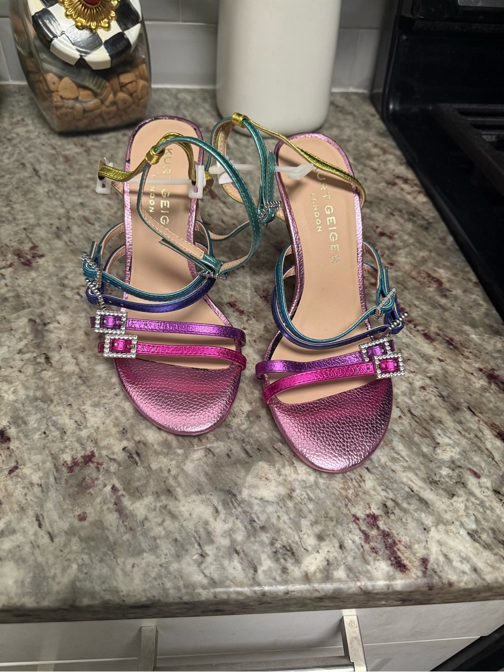 Kurt Geiger Iridescent Pink Multicolor Strappy Heeled Sandals